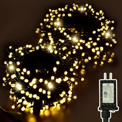 Vista 8 de ULG - Luces de cuerda de Navidad de 2 paquetes mejoradas de 186 pies con 500 LED, luces de hadas impermeables extensibles con función de memoria, 8