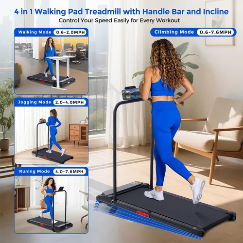 Vista 9 de Compact Treadmills for Home, 3.0HP Portable Walking Pad Treadmill with Incline, 0.6-7.6MPH Electric Walking Pad Treadmill with Handle Bar, Mini