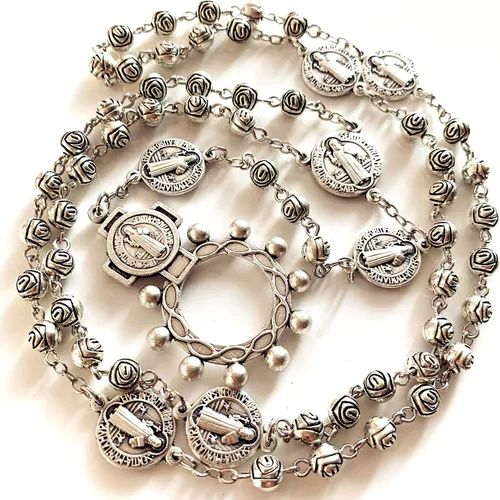 Vista 2 de elegantmedical Hecho a mano de cuentas de rosa católico San Benito Rosario Collar Cruz Caja de regalo Italia crucifijo, Zinc, No es una piedra