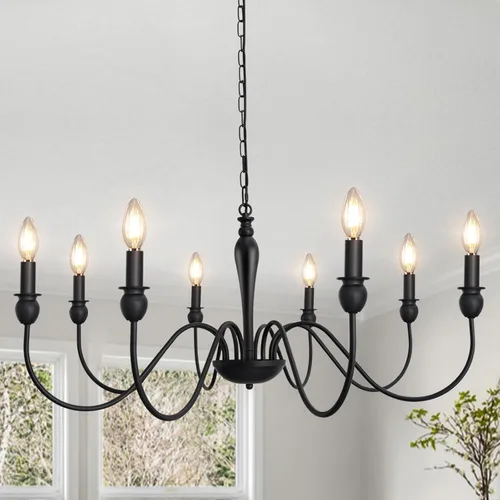 Vista 13 de Lámpara de araña estilo granja, accesorios de iluminación para techo colgante, 6 luces, vela moderna, negro mate, accesorio de luz de techo, 26