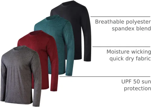 Vista 43 de Real Essentials Paquete de 4 unidades: camiseta de manga larga para hombre Dry Fit, disipa la humedad, protección solar FPU 50+ contra rayos