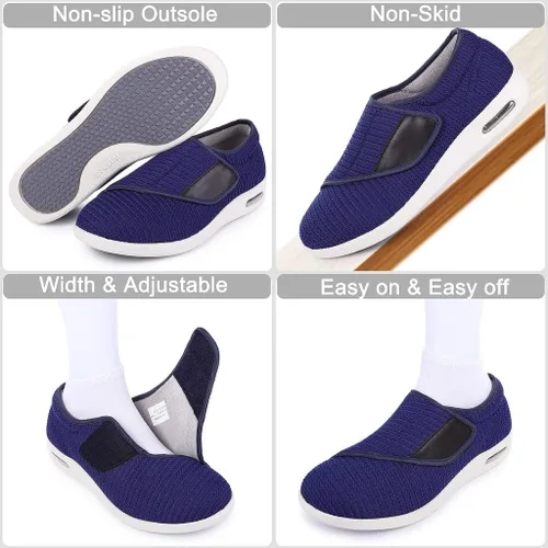 Vista 6 de Zapatos para diabéticos para hombres, zapatos anchos para hombres mayores, cierre ajustable, ligeros, transpirables, pies hinchados, tenis
