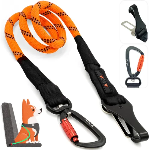 Vista 10 de Cinturón de seguridad para perro Cinturón de seguridad universal para automóvil para mascotas con cuerda de escalada reflectante, mosquetón