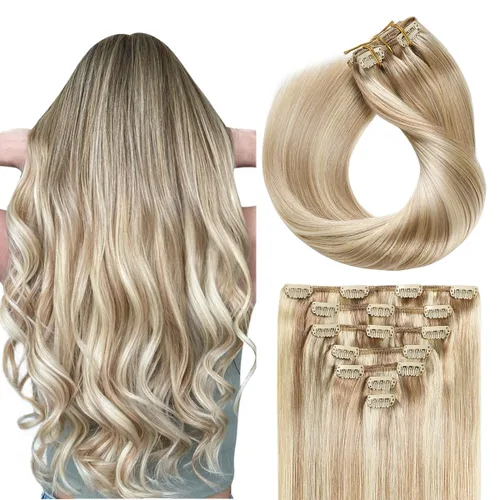 Vista 18 de SUYYA Extensiones de cabello humano real con pinzas, 7 piezas de extensiones de cabello humano Remy liso con clip, para mujer, doble trama, 12 #1