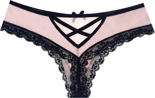 Vista 2 de Justgoo Tangas de encaje para mujer, ropa interior de tiro bajo con espalda en T