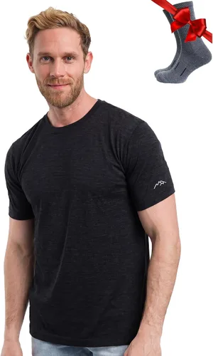 Vista 11 de Camiseta 100% de lana merino para hombre - Camiseta interior de capa base Tinta negra