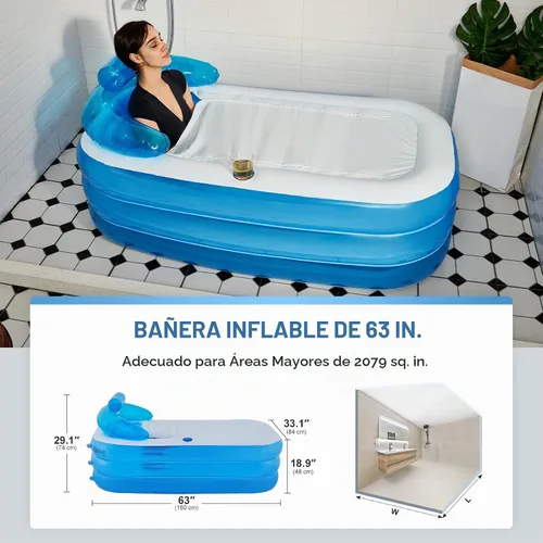 Vista 4 de CO-Z Bañera inflable con bomba de aire eléctrica y almohada reposacabezas para baño, bañera inflable portátil para adultos, para exteriores o Azul