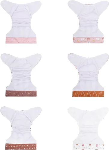 Vista 6 de babygoal AWJ Pañales de tela con panel abdominal, paquete de 13, 6 fundas de pañal con 6 insertos y bolsa seca para humedad, ajustables, lavables