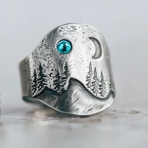 Vista 2 de Anillos de acero inoxidable, anillo de inspiración de aleación vintage de sol y luna (plata, 6)