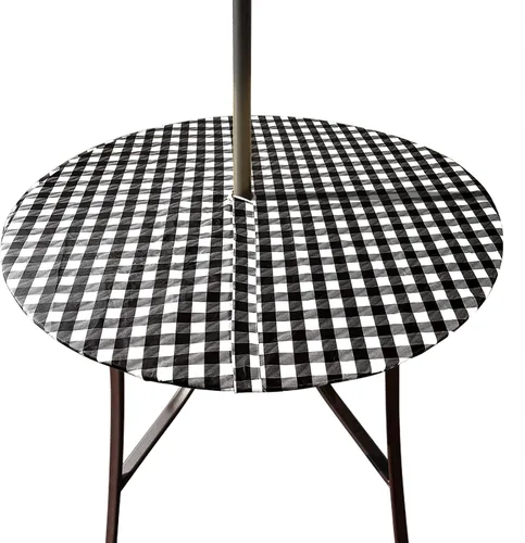 Vista 11 de Hipinger Vinyl Round Fitted Tablecloth with Zipper and Umbrella Hole, Outdoor Oil Waterproof Stain Resisteant PVC Table Cover 40-44 Inch, Black