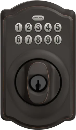 Vista 6 de Schlage - Cerradura electrónica para teclado, borde Camelot, bronce envejecido