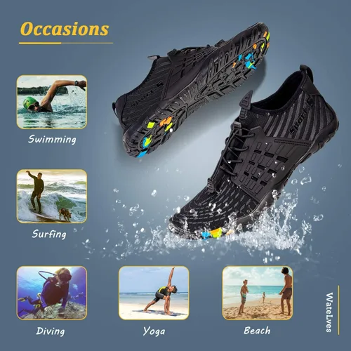 Vista 7 de WateLves - Zapatos de agua para hombres y mujeres, para natación, playa, piscina, surfear, hacer yoga o aeróbico acuático, calcetines para el agua