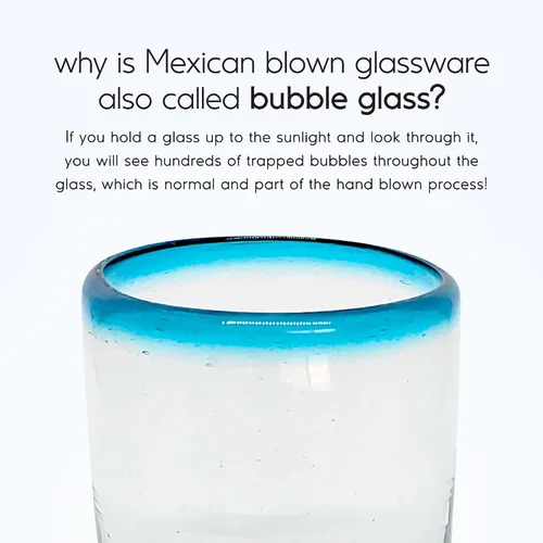 Vista 3 de Aqua Blue Rim - Juego de 6 vasos de 10 onzas (10 onzas) hecho a mano mexicana, vidrio reciclado, sin plomo, sin toxinas (mezclador)