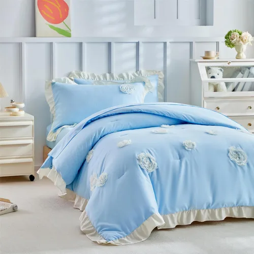 Vista 17 de Juego de edredón individual para niños y niñas, edredón de gato de 3 piezas con 2 fundas de almohada, juego de ropa de cama individual de gatito