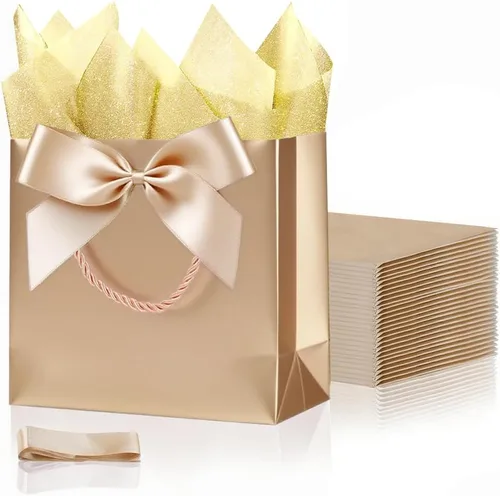 Vista 15 de SHIPKEY Paquete de 10 bolsas de regalo verde aguamarina con papel de seda bolsa de regalo de dama de honor de 8 x 4 x 11 pulgadas, bolsa de papel