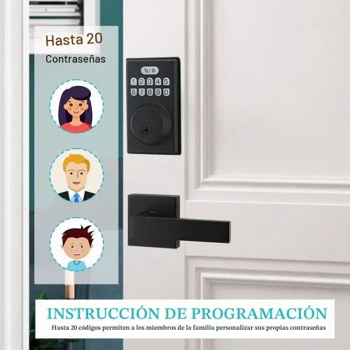 Vista 5 de Cerradura de puerta de entrada sin llave con 2 asas, juego de cerrojo electrónico para puerta delantera, bloqueo automático, contraseña antimiradas