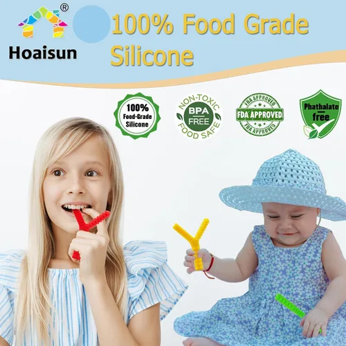 Vista 2 de Juguetes sensoriales para niños autistas, paquete de 4 tubos masticables para niños sensoriales que mastican, mordedores de silicona para el motor