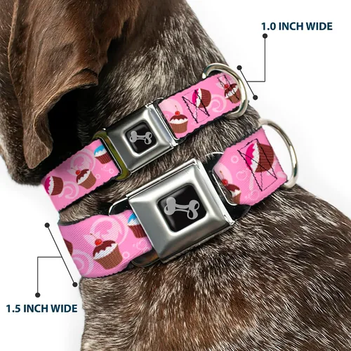Vista 2 de Buckle-Down Collar de perro con hebilla para cinturón de seguridad, diseño de remolinos de cupcakes, rosa, multicolor, 1 pulgada de ancho, se adapta