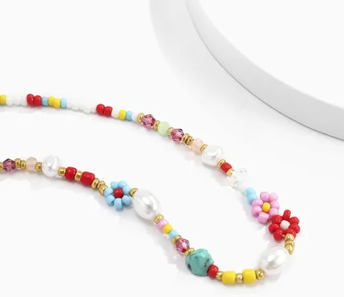 Vista 3 de Colorful Beaded Necklace for Women Beaded Pearl Choker Necklace for Teen Girls Stainless Steel 14K Gold Plated Necklace Y2K Trendy Pearl Necklace