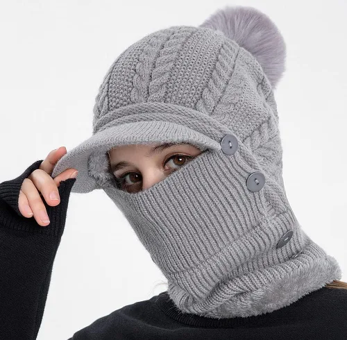 Vista 4 de Gorro de forro polar holgado de una pieza para mujer, bufanda cálida de invierno, gorro de punto grueso, gorro de esquí