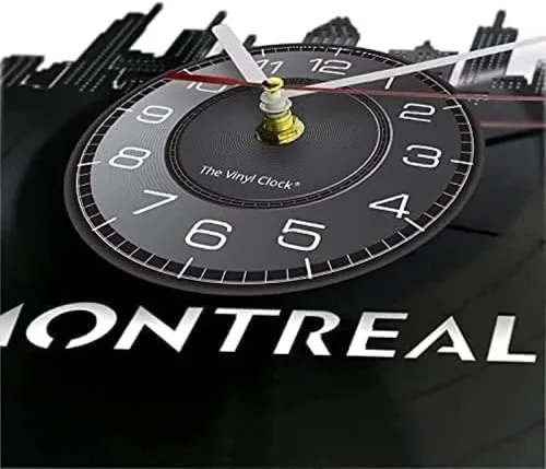 Vista 2 de Reloj de pared con diseño de arquitectura de vinilo para manualidades, reloj de pared con diseño de horizonte de Canadá tallado de vinilo