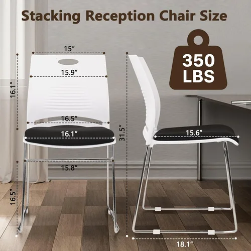 Vista 3 de CLATINA Silla apilable para oficina en casa, sillas apilables de recepción con base de trineo de metal, silla de banquete, sala de conferencias