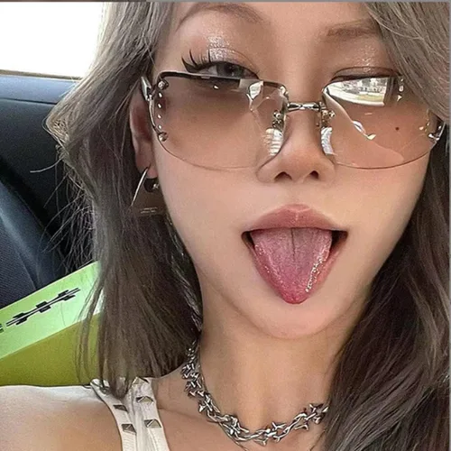 Vista 4 de 2 gafas de sol de moda para mujer, gafas de sol retro sin montura cuadradas con diamantes de imitación