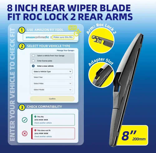 Vista 2 de 5 PLUS® Limpiaparabrisas trasero de 8 pulgadas, calidad original, limpieza