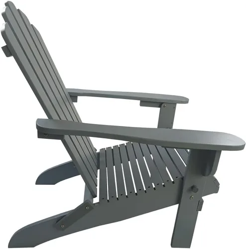Vista 5 de Foldable Wooden Adirondack Chair for Outdoor and Indoor Use, Comfortable Lounge Design with Wide Seat and Armrests, Oak Finish (Grey + Solid Wood)