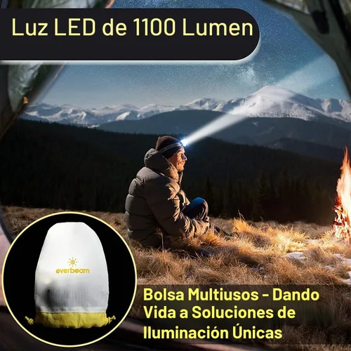 Vista 3 de Everbeam Linterna frontal H7 – Batería recargable LED resistente al agua con 28 horas de tiempo de funcionamiento – Salida de 1100 lúmenes