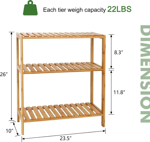 Vista 2 de Kinpaw Estante de bambú para baño, estantería alta ajustable de 3 niveles, soporte multifuncional para sala de estar, soporte de flores