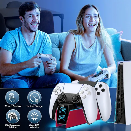 Vista 6 de Estación de carga de controlador compatible con placas frontales Play 5 Edge y controlador dual, 9 iluminaciones P 5 accesorios estación de carga