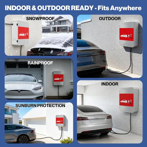 Vista 6 de POCHAR Protector de cubierta de cargador de vehículo eléctrico EV para Tesla Modelo Y Modelo 3- Conector de pared Estación de carga de acero EV