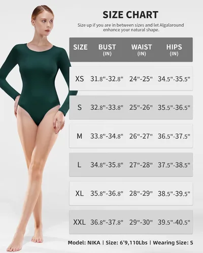Vista 2 de ALGALAROUND Body de manga larga para mujer, con doble forro, cuello redondo, trajes de cuerpo básicos, adelgazante, casual