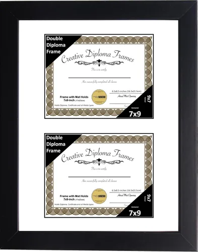 Vista 18 de Creative Picture Frames Marco de diploma doble clásico negro de 6 x 8 pulgadas con vidrio negro y colgador de pared instalado