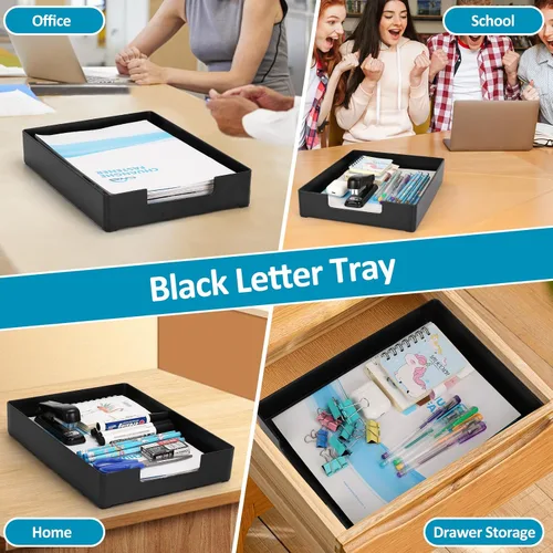 Vista 6 de Bandeja de cartas, bandeja organizadora de escritorio, bandeja organizadora de papel de plástico A4 para escritorio, bandeja de entrada rectangular