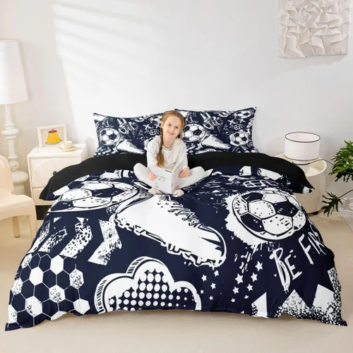 Vista 4 de Erosebridal Funda de edredón para niños, tamaño individual, funda de edredón de fútbol para jugadores, juego de ropa de cama con grafiti fresco