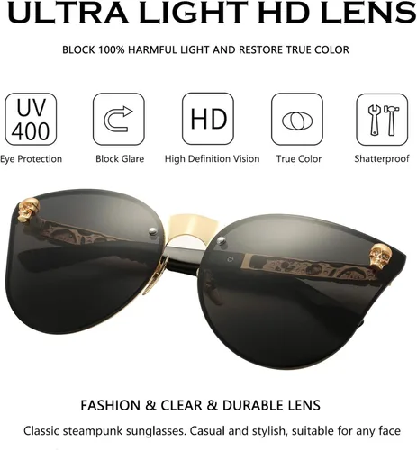 Vista 4 de Dollger Lentes de sol con diseño de calavera, y aros con forma de ojo de gato, protección UV400