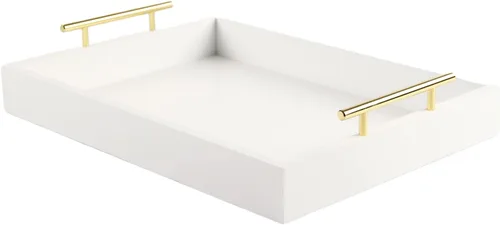 Vista 9 de JJSQYLAN Bandeja de madera para servir con asas, bandeja rectangular de desayuno para mesa de café, bandeja otomana decorativa de 16 x 12 pulgadas