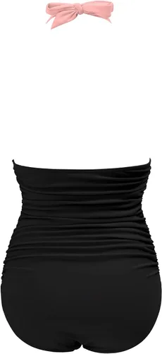 Vista 62 de RXRXCOCO - Traje de baño fruncido de una pieza, con cuello en V, para mujer, con control de abdomen y cuello halter