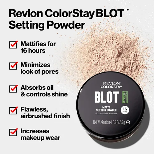 Vista 3 de Revlon ColorStay Blot Polvo facial, Polvo fijador matificante, difuminador y absorbente de aceite, Regalo para ella, Difumina imperfecciones, 0.5 oz