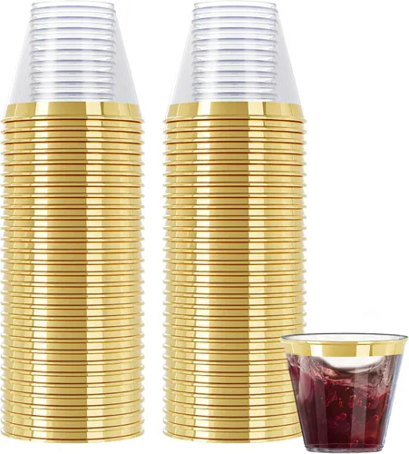 Vista 11 de R-kay Vasos de plástico transparente de 9 onzas para fiestas, paquete de 100 vasos transparentes, vasos desechables resistentes, copas de vino