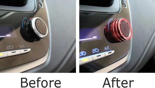 Vista 2 de iJDMTOY 2 fundas deportivas de aluminio anodizado rojo para interruptor de control climático de CA, compatibles con Toyota 2019 en adelante, Corolla