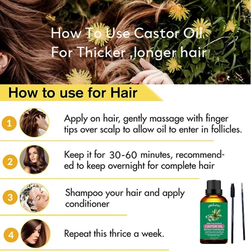 Vista 4 de yethious Aceite de ricino orgánico prensado en frío sin refinar crecimiento para pestañas, cejas, cabello. Kit de inicio de hidratación para la piel