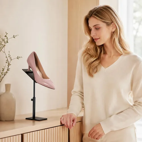 Vista 7 de EXCEART Soporte de exhibición de tacones altos Organizador de zapatos ajustable de acero inoxidable Organizador de estante para almacenamiento