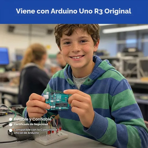 Vista 2 de Kit de iniciación Inventor Lab de SunFounder con placa Arduino Uno R3 REV3 original, multímetro, 34 proyectos, soporte para protoboard RAB, batería