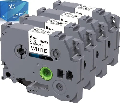 Vista 9 de Weemay Paquete de 4 cintas TZe-221 TZe221 compatibles con Brother TZ 0.354 in 0.35 cinta blanca laminada TZe TZ TZ221 TZ-221 3/8 etiqueta laminada
