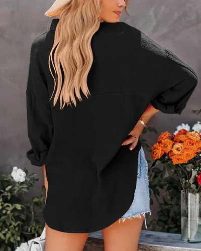Vista 8 de NOLLSOM Camisas casuales para mujer, blusas de manga larga con botones, color liso, con bolsillo