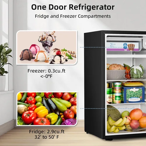 Vista 5 de Antarctic Star - Refrigerador compacto mini con congelador, puerta reversible única, refrigerador para dormitorio, estante de alambre, botón