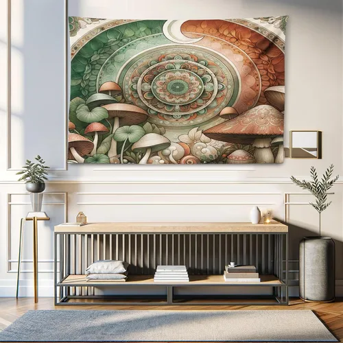 Vista 76 de Ambesonne Tapiz hippie, abrazo de hongos de ensueño y árbol de la vida místico y mandal verde, decoración de tela para colgar en la pared